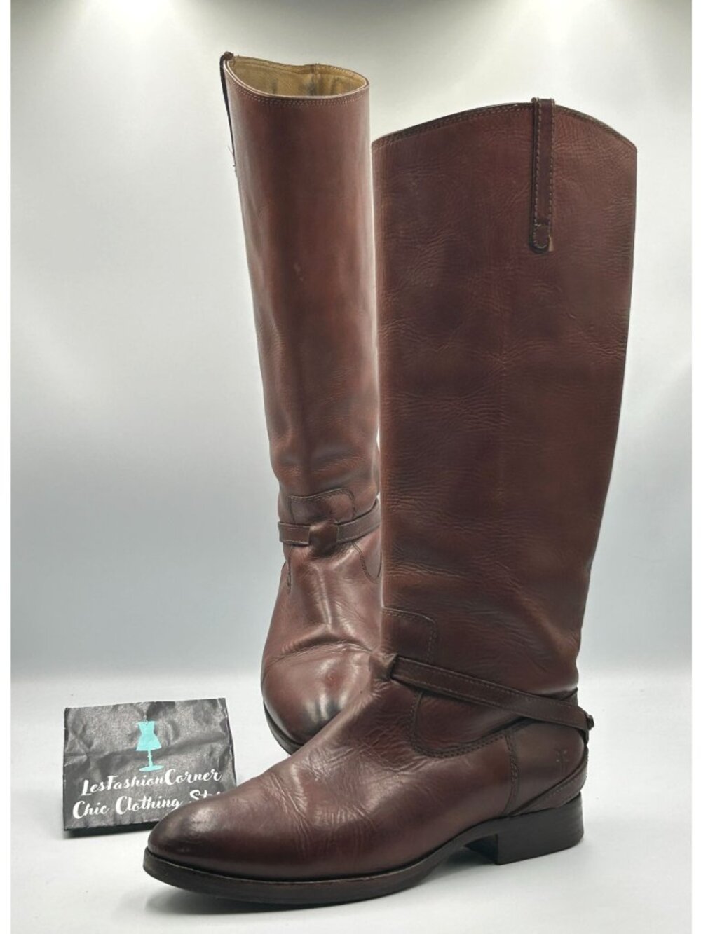 Frye Women's Brown Leather Lindsay Plate Knee-High Riding Boots Size 7.5 3282 - Picture 11 of 16